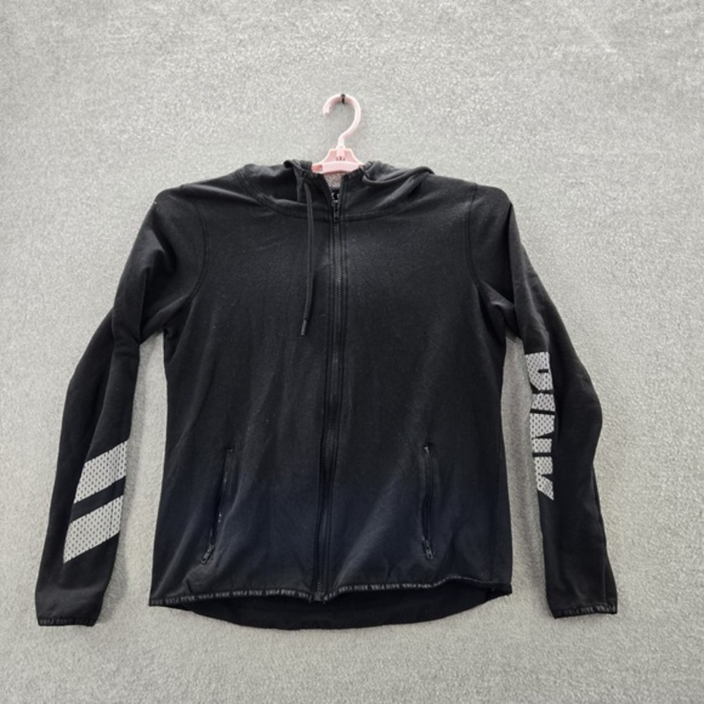 Victoria's Secret PINK Women Hoodie M Black Fleece Logo Activewear